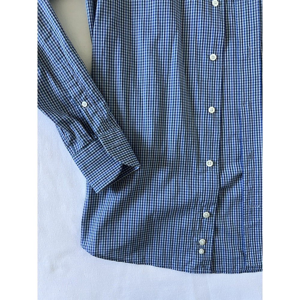 Ledbury Slim-Fit Blue Gingham Check Cotton Long Sleeve Collared Shirt Size 15 - Picture 2 of 8
